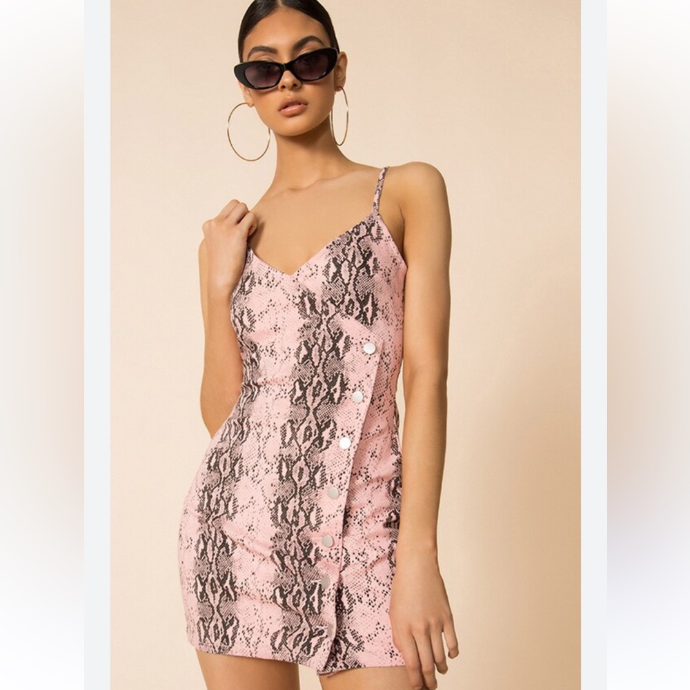 Superdown Pink and Black Snake Print Mini Dress